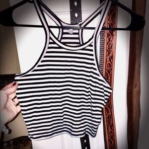 Black&White Stripped Halter Crop Top (SM)